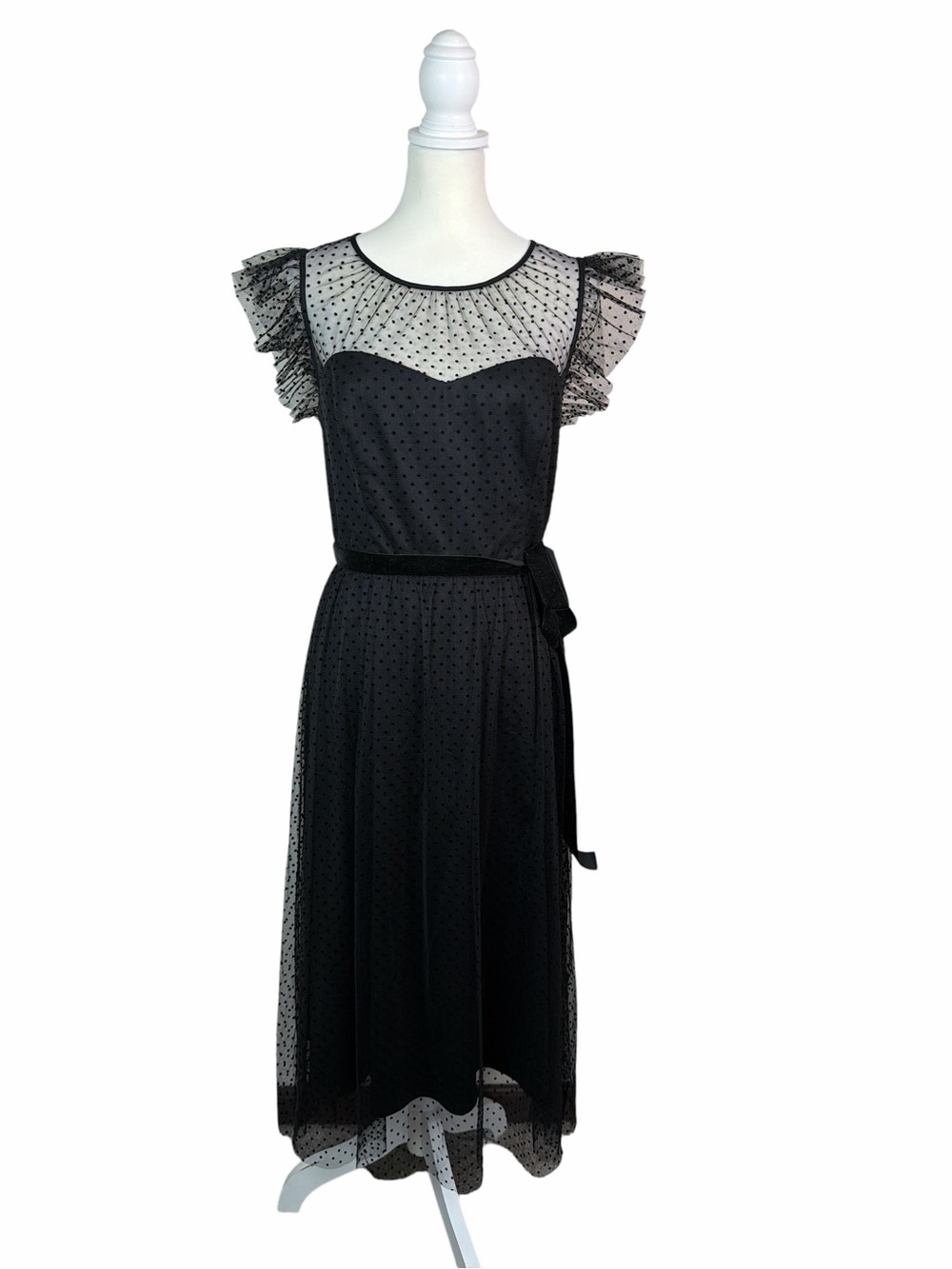 JW Jason Wu Black Swiss Dot Midi Dress Size 14 Whimsigoth Dark Fairy Party Chic